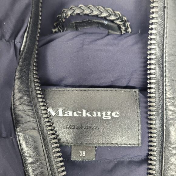Mackage Down Puffer Jacket Mens 38 Medium Leather Trim Coat - Picture 2 of 11